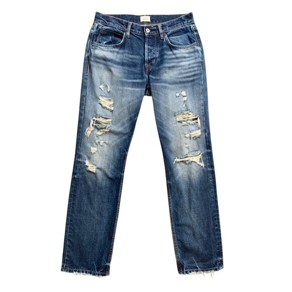 Hudson Jeans Men 32 Blue Cotton Blaek Slim Straight Distressed Cotton Button Fly - Picture 1 of 16